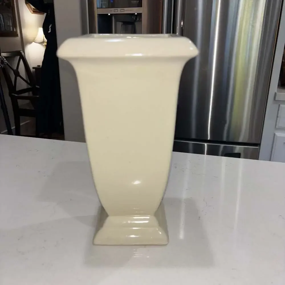 Vintage Cream Art Deco Style Ceramic Footed Square Vase